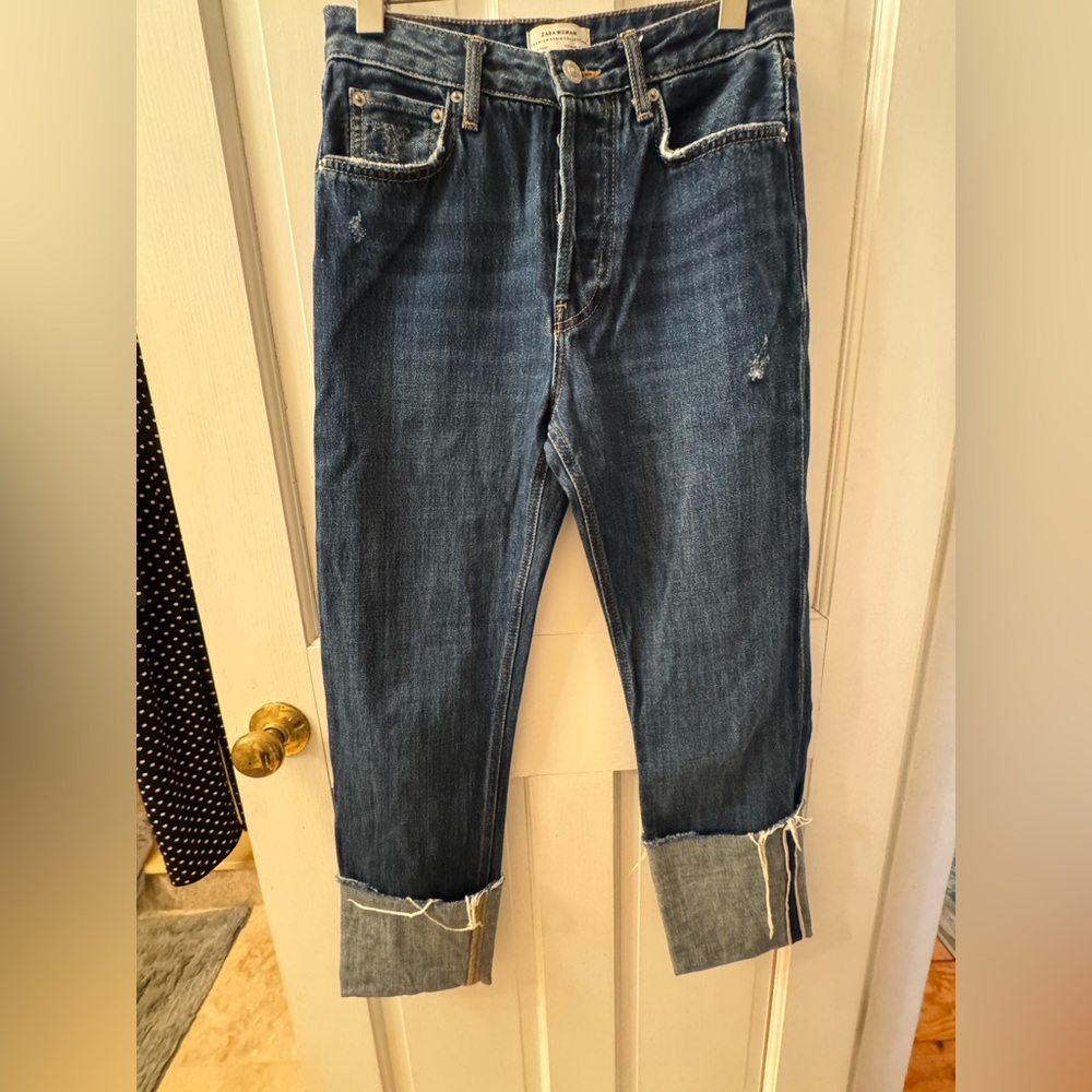 Zara Women’s Premium Collection cuffed raw hem jeans size 2 button fly